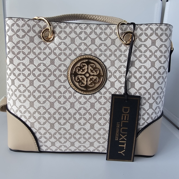 New Elegant Beige Monogram Crossbody Tote Bag - Picture 11 of 11